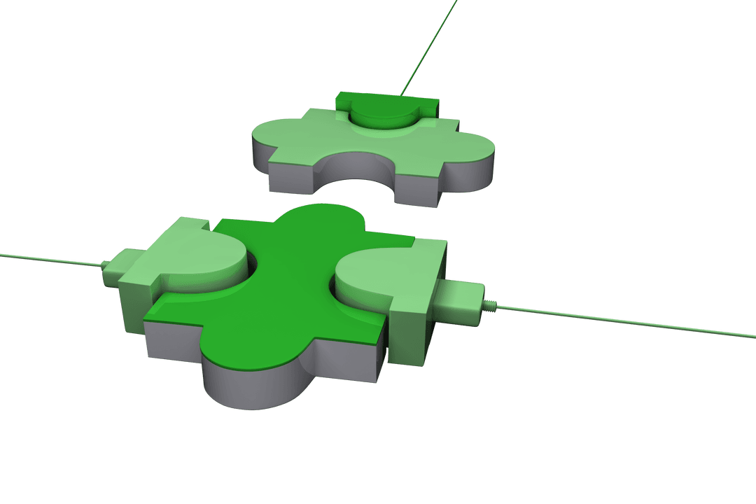 Green Puzzle Pieces Connecting on Transparent Background
