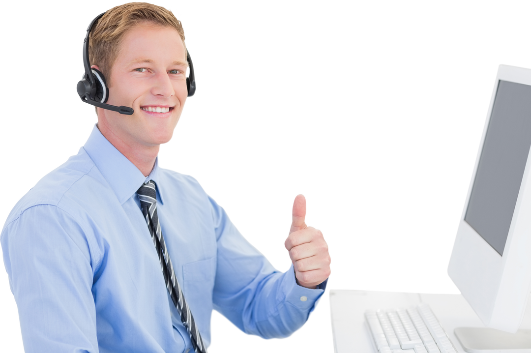 Friendly Call Center Agent with Headset and Thumbs Up on Transparent Background - Download Free Stock Images Pikwizard.com