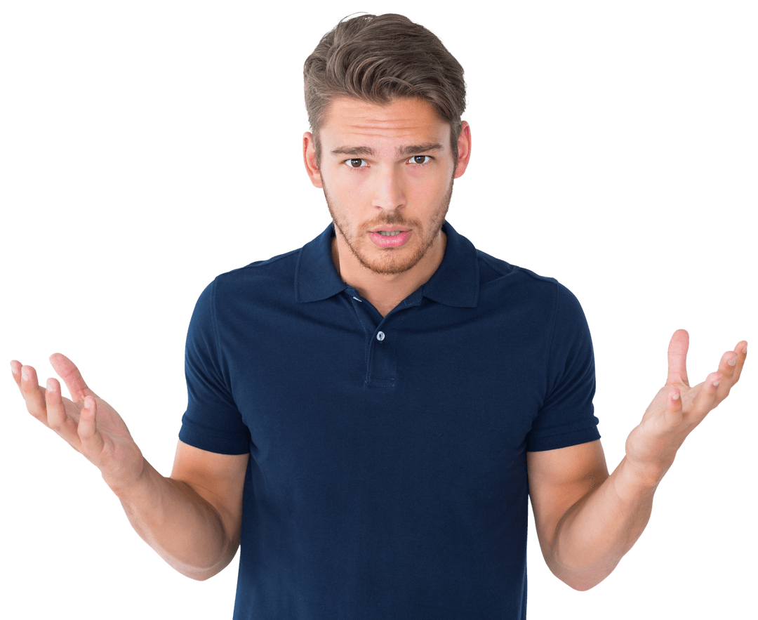 Young Man Shrugging in Casual Wear with Transparent Background