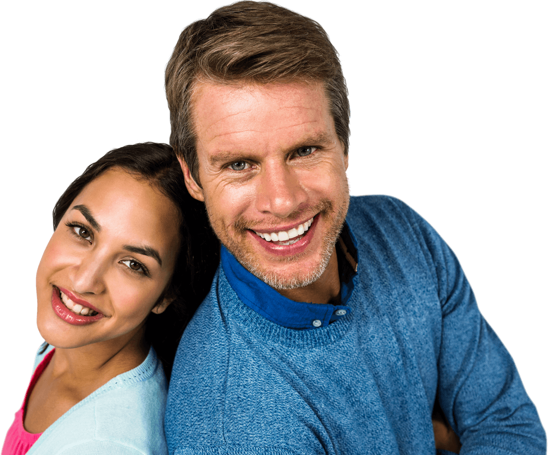 Smiling Young Couple on Transparent Background Embracing Joy