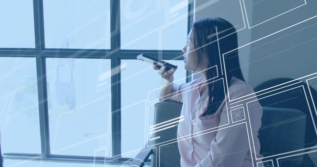 Professional Woman Using Voice Command in Modern Office