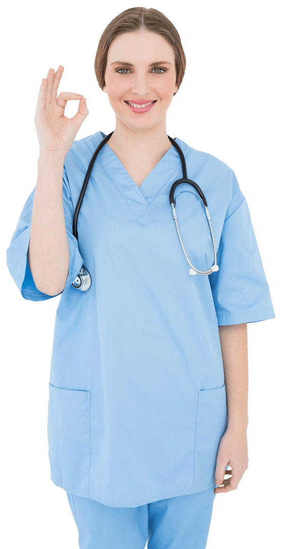 Friendly Nurse Giving Positive OK Hand Gesture Transparent Background