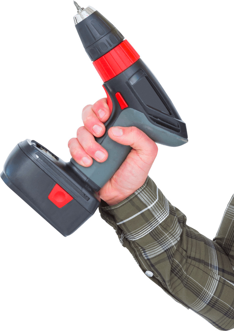 Transparent Background with Hand Holding Cordless Drill