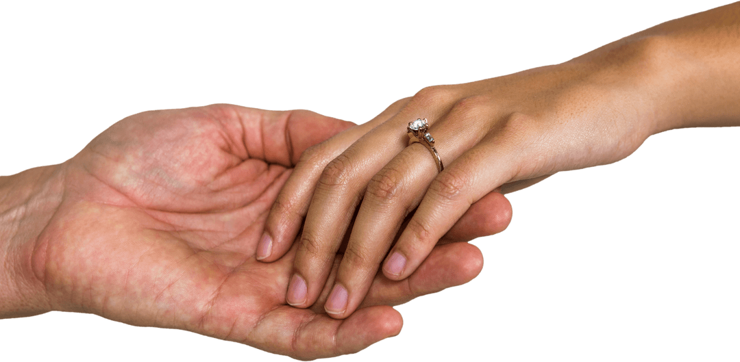 Close-Up Transparent Image of Couple Holding Hands with Engagement Ring