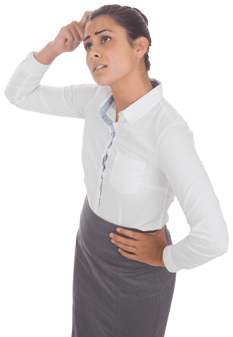 Thoughtful Businesswoman Contemplating Solution with Transparent Background