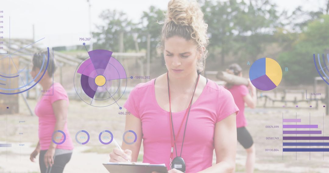 Fitness Coach Analyzing Performance on Obstacle Course