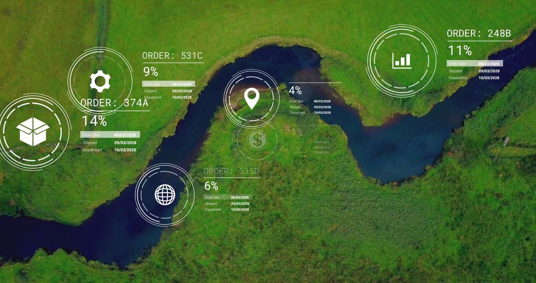 Digital Data Processing Over Scenic Green Landscape