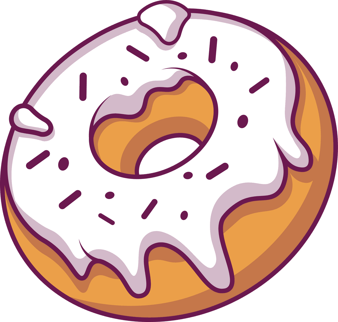 Cartoon Donut with Dripping White Icing and Sprinkles Transparent
