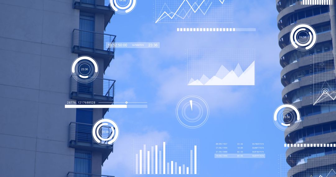 Futuristic Data Interface Over Urban Skyscrapers