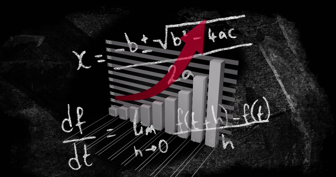 Math Equations and Red Upward Arrow Symbolizing Data Growth