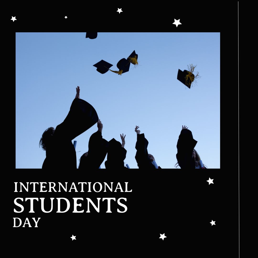 Graduates Celebrating International Students Day with Mortarboards - Download Free Stock Templates Pikwizard.com