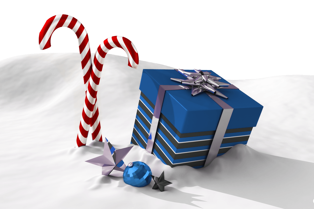 Transparent Christmas Gifts and Candy Canes in Snowy Setting