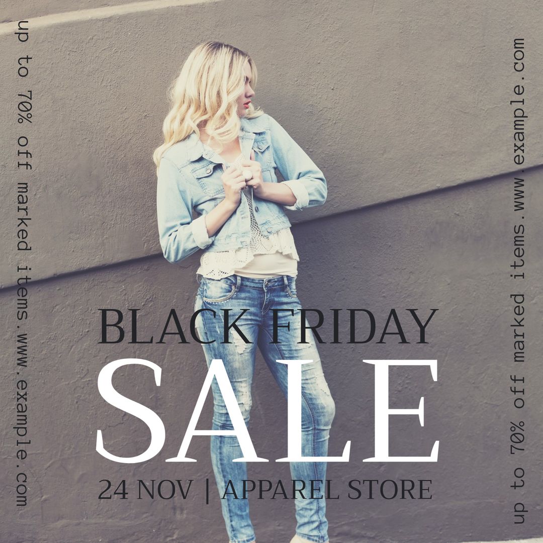 Black Friday Sale Promotion with Stylish Woman in Denim