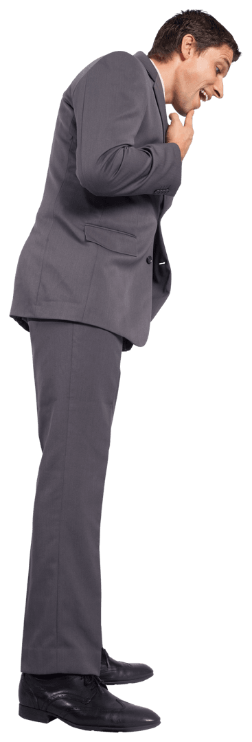 Transparent Businessman thinking with hand on chin and concerned look