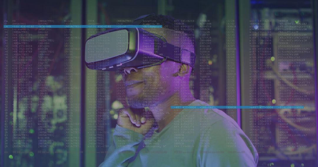 African American Man Using VR Technology in Data Center