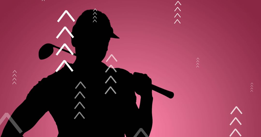 Silhouette Golfer with Dynamic Arrows on Pink Background