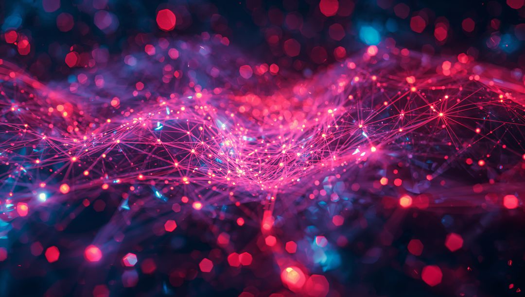 Futuristic Network Wave with Glowing Nodes and Bokeh Lights