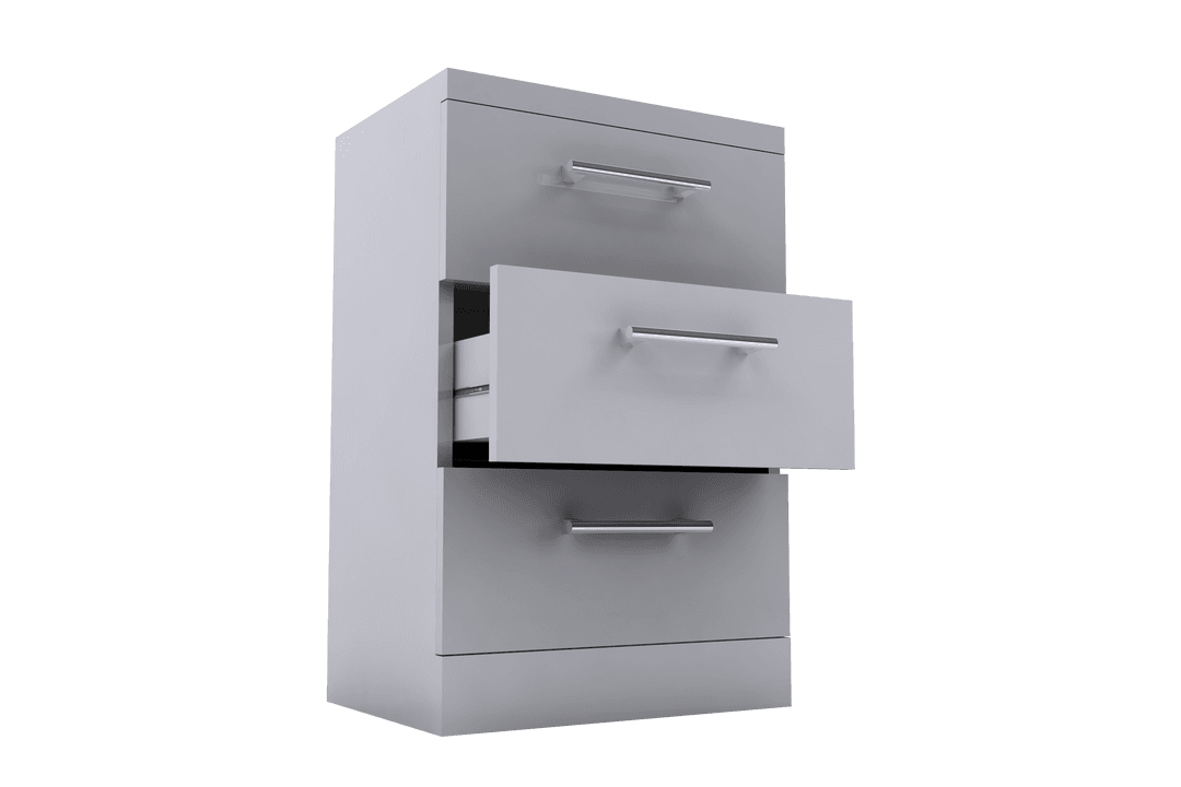 Realistic White File Cabinet with Open Drawer on Transparent Background