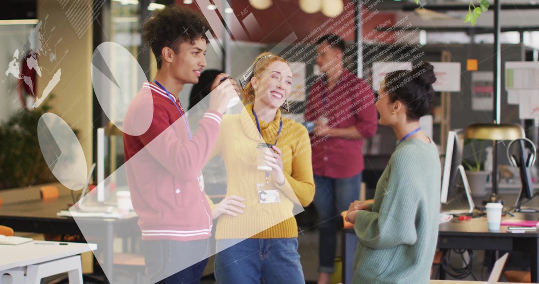 Team Bonding Over Coffee Break with Digital Graph Overlay