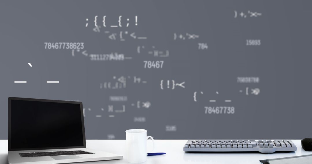 Tech Workspace with Floating Code on Gray Background - Free Images, Stock Photos and Pictures on Pikwizard.com