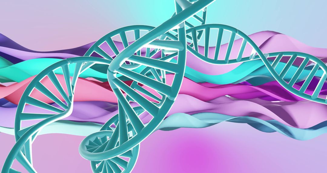 Abstract DNA Strands with Colorful Fluid Wave Background
