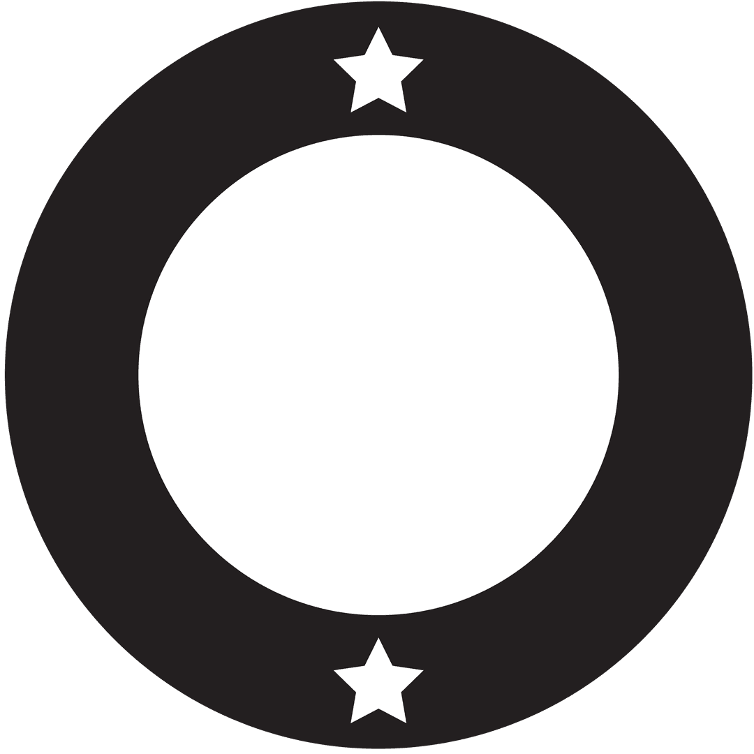 Black and White Circle with Stars on Transparent Background