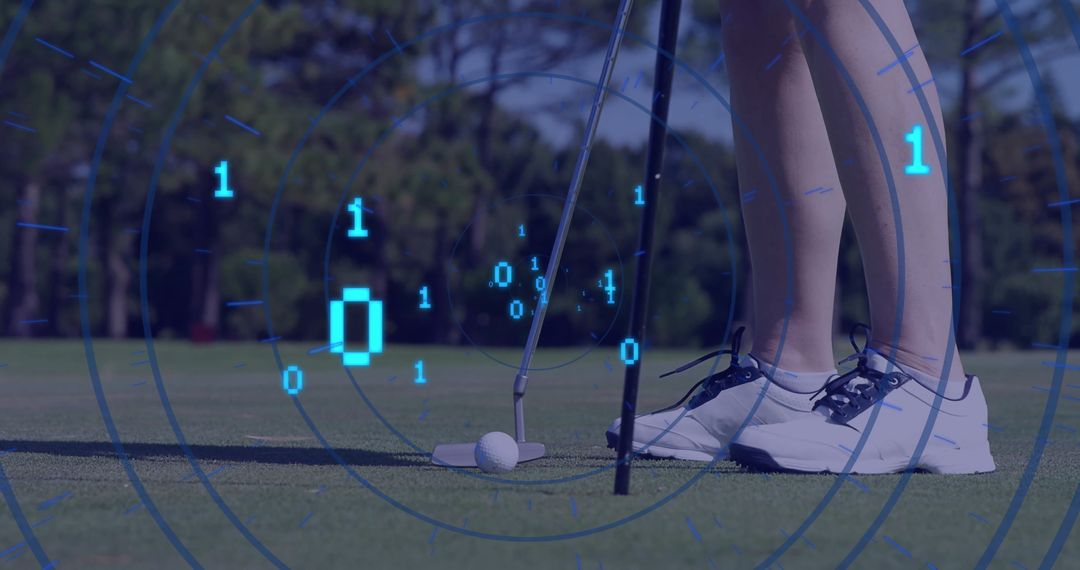 Golfer Planning Putt Graphical Overlay Representing Sports Analytics