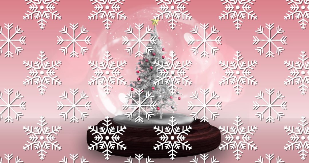 Festive Snowfall with Silver Christmas Tree in Snow Globe