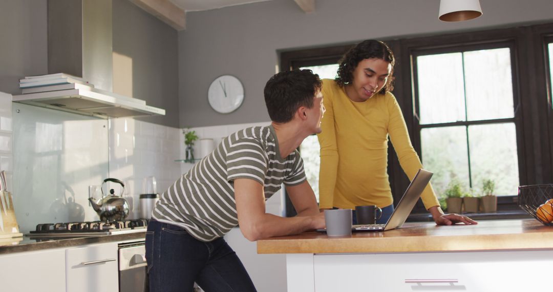 Happy Diverse Couple Enjoying Morning Routine Together
