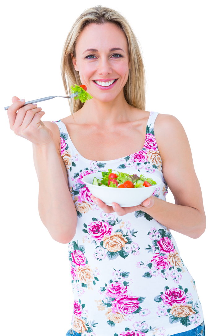 Blonde Woman Eating Healthy Salad Isolated On Transparent Background - Download Free Stock Images Pikwizard.com