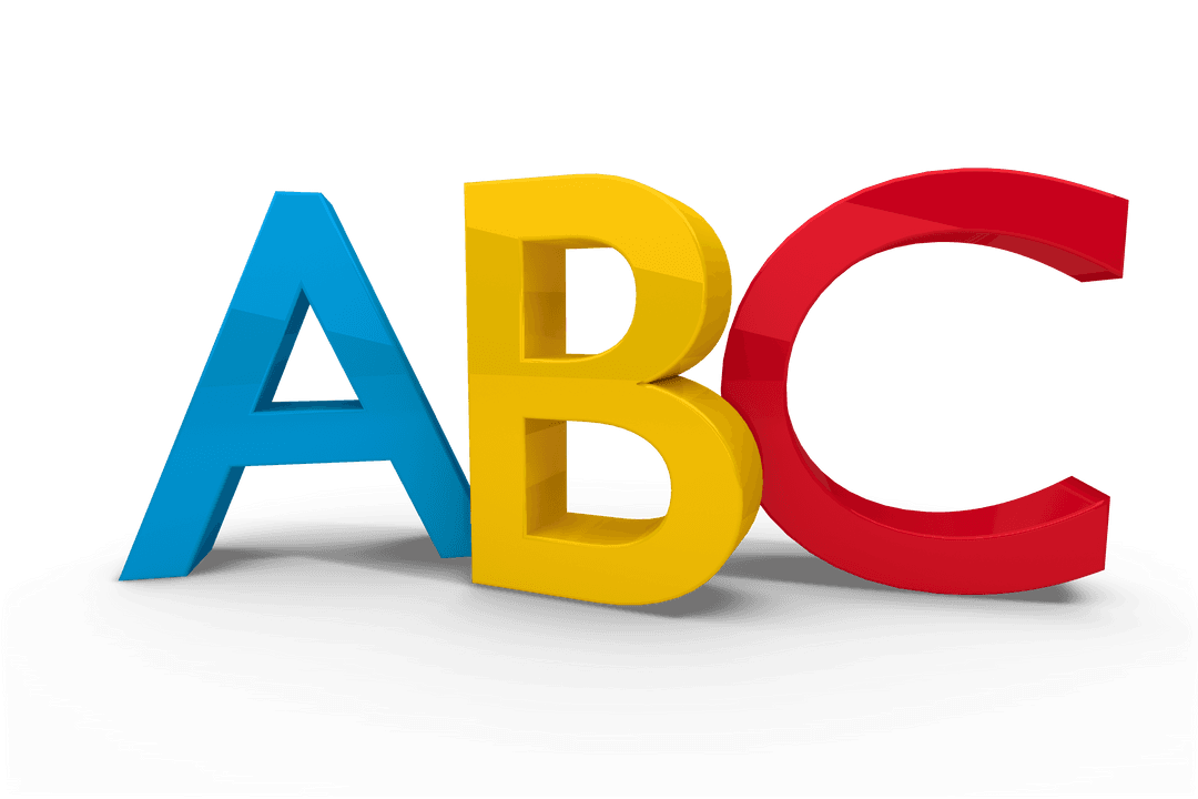 Colorful ABC Text Letters on Transparent Background