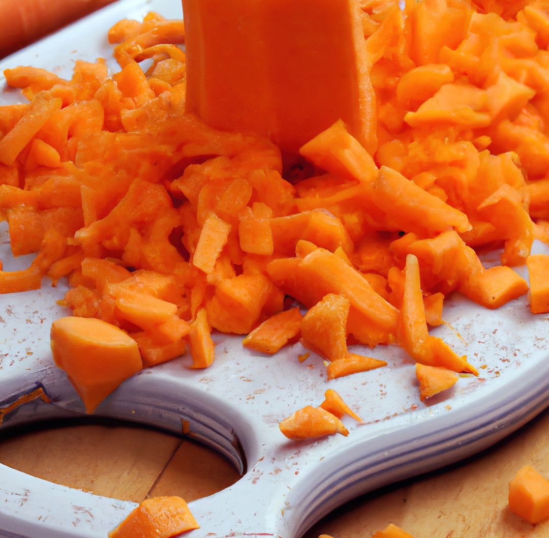 Close up of multiple chopped carrot pieces on chopping board - Free Images, Stock Photos and Pictures on Pikwizard.com