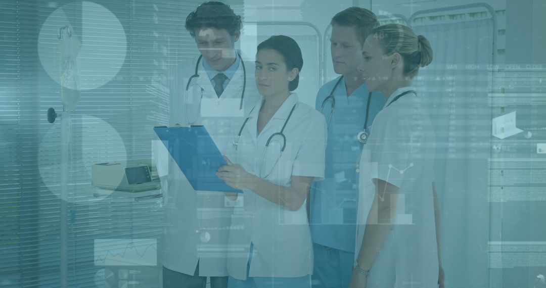 Medical Team Analyzing Data Exchanges in Modern Hospital