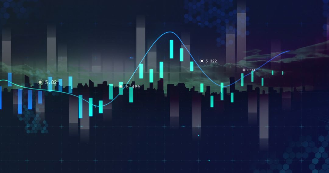 Digital Financial Chart Over Cityscape Backdrop