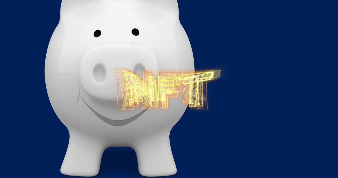 Piggy Bank with NFT Cryptocurrency Concept