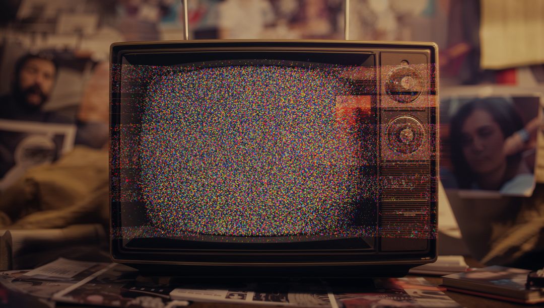 Vintage Workspace Creative Scene with CRT Television Static