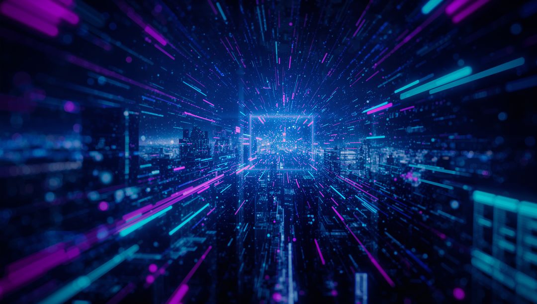 Neon Virtual Portal in Cyberpunk Futuristic City Tunnel