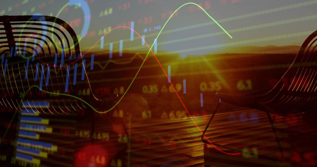 Sunset Stock Market Analysis with Relaxing Hilltop View
