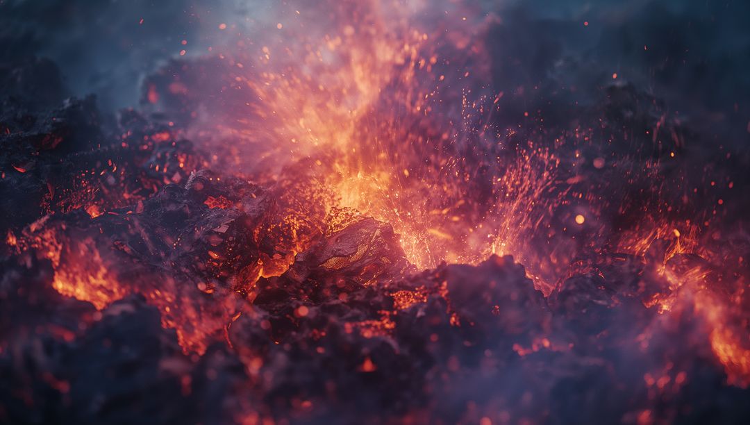 Molten Lava Erupting from Volcanic Crater in Intense Scene