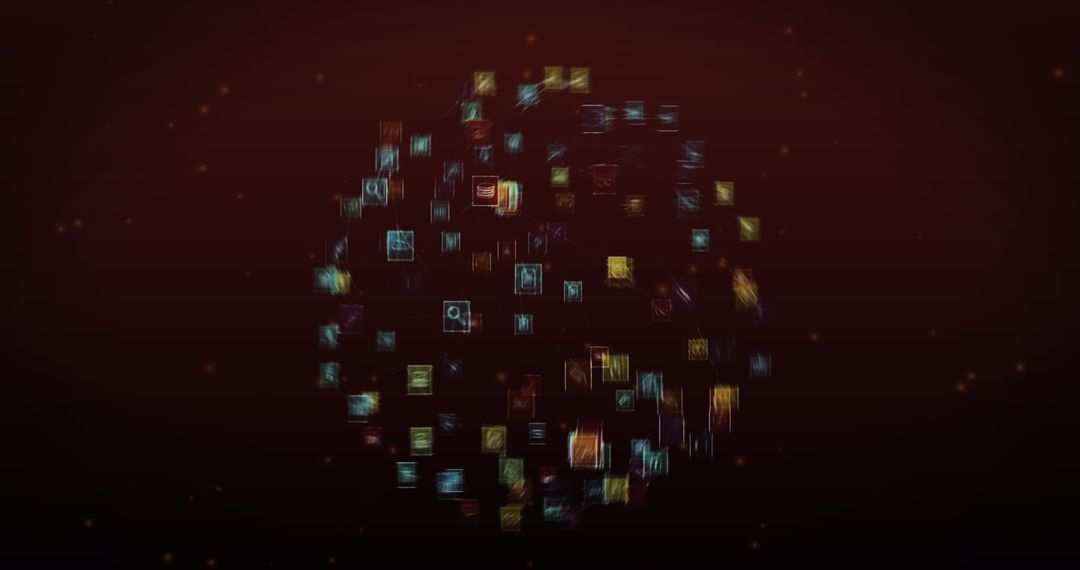 Glowing Digital Icons Globally Connected on Red Background