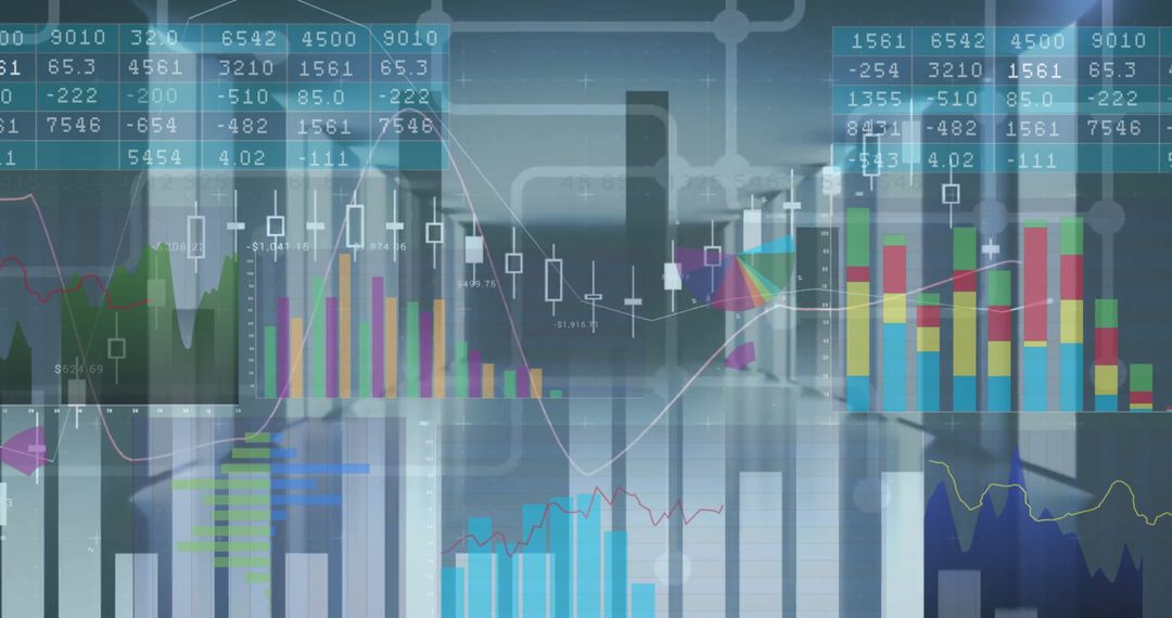 Abstract Digital Business Finance Graphs and Server Room Interface