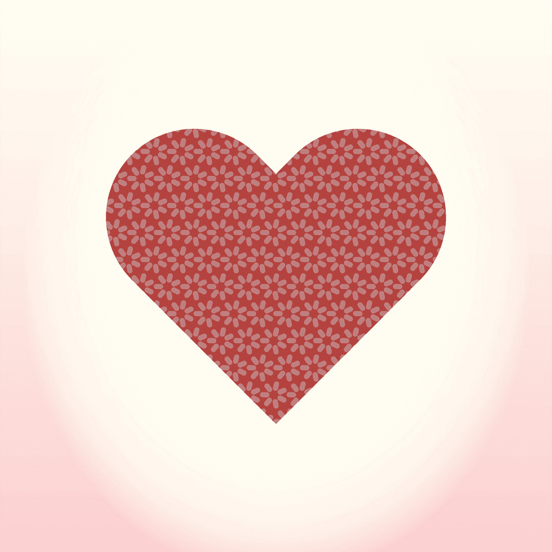 Digital Heart with Floral Patterns on Transparent Background