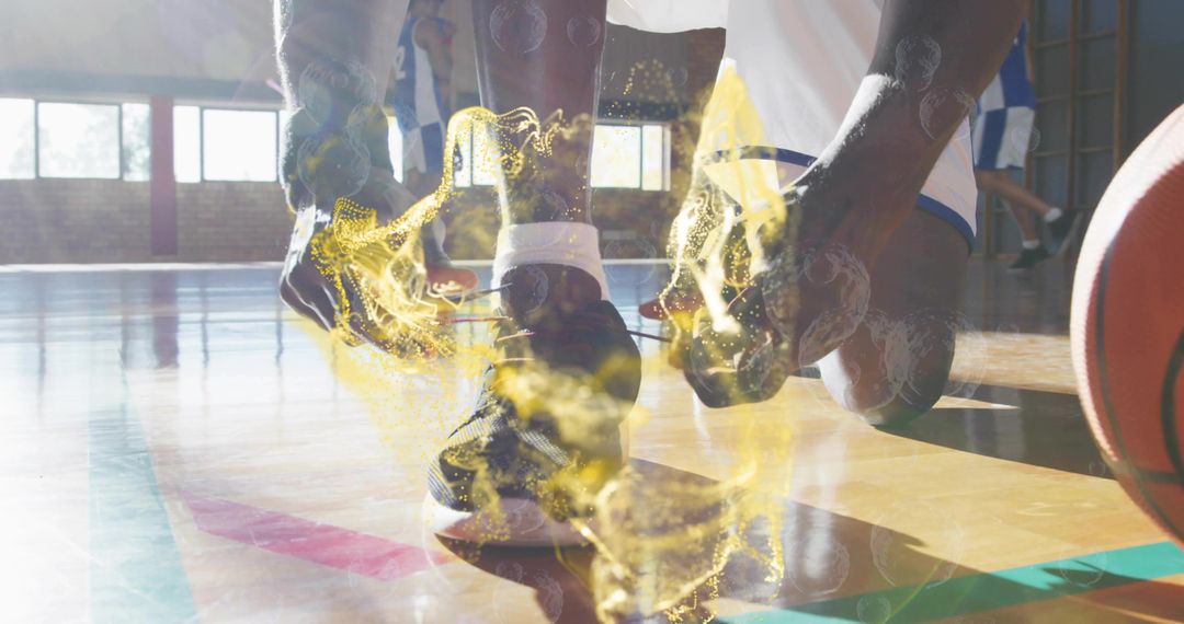 Basketball Player Tying Laces with Effervescent Energy