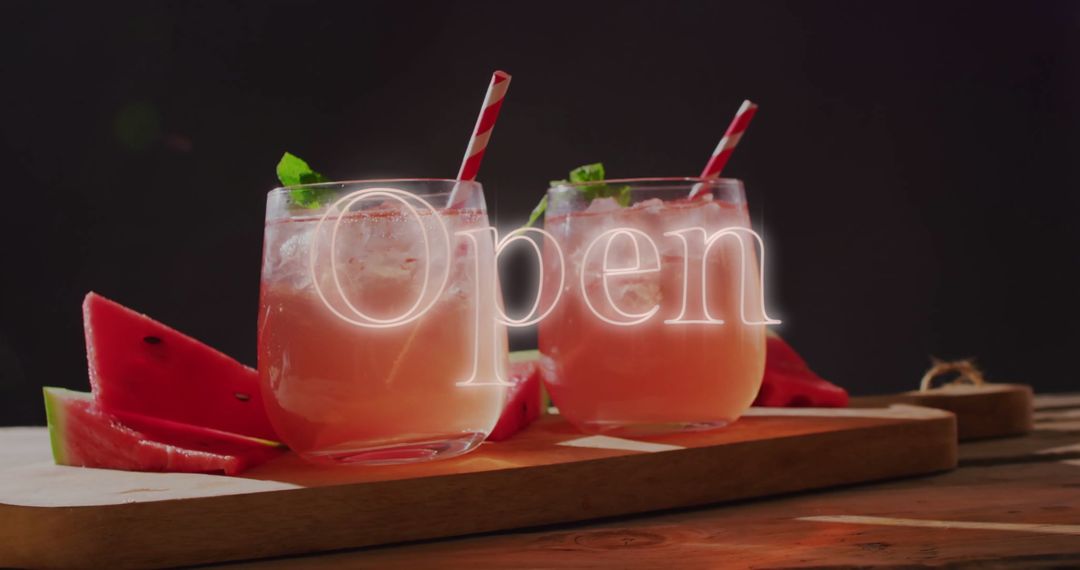 Refreshing Watermelon Cocktails With Open Neon Sign