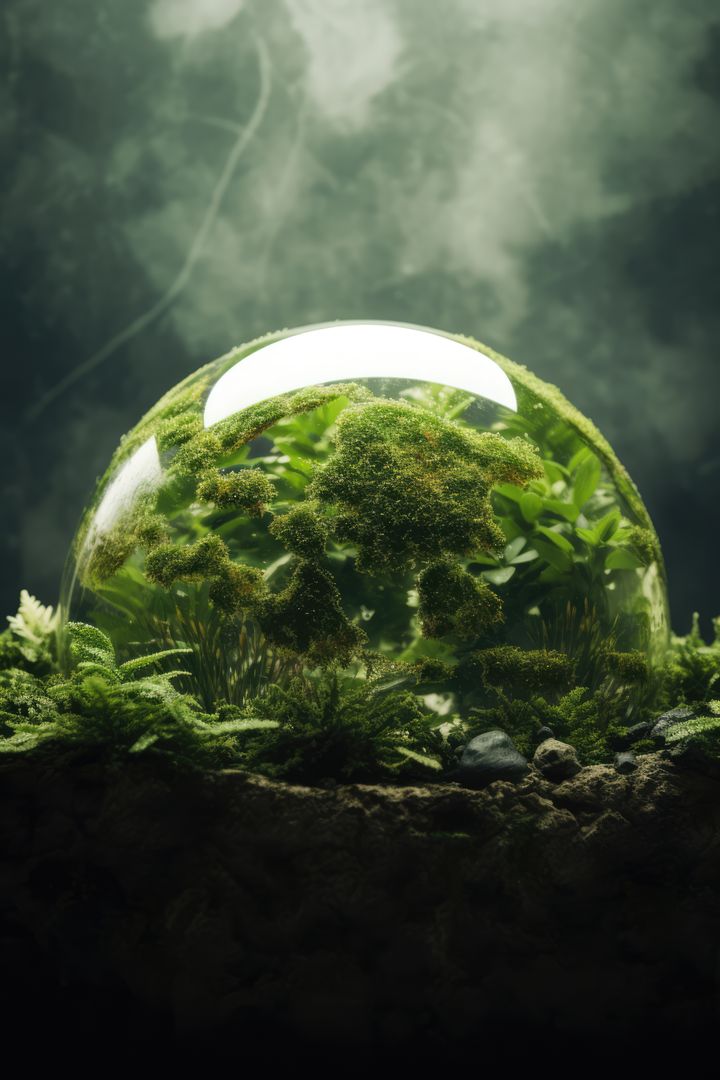 Moss Terrarium with Lush Green Plants in Ambient Light - Free Images, Stock Photos and Pictures on Pikwizard.com