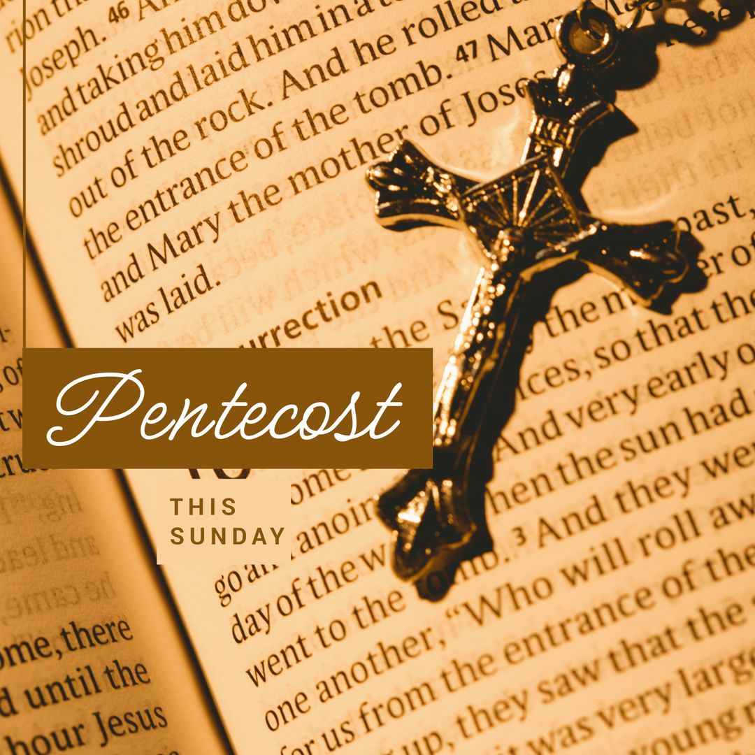 Pentecost Announcement with Rosary on Open Bible