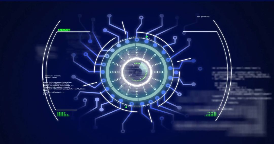 Futuristic Digital Interface with Data Visualization on Dark Background