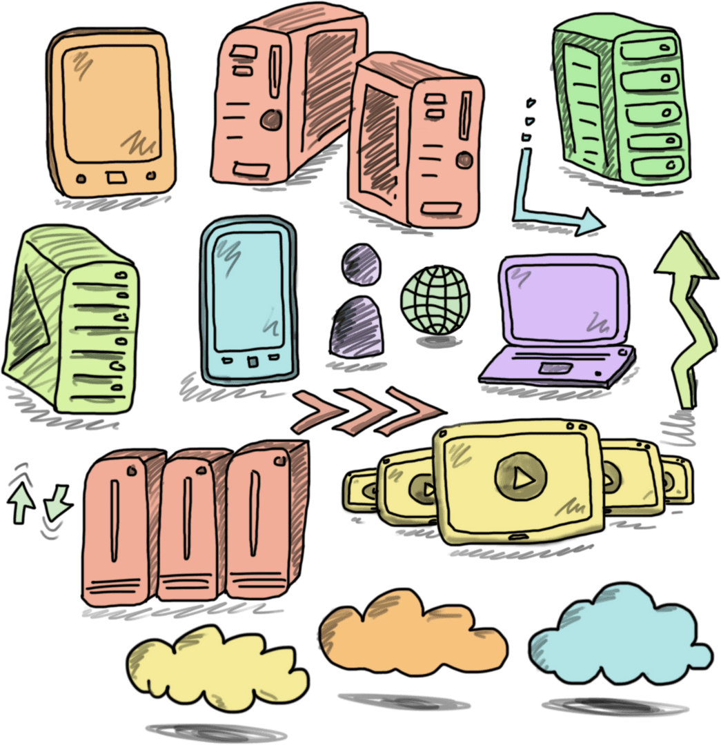 Colorful Hand-Drawn Electronic Devices Illustration on Transparent Background