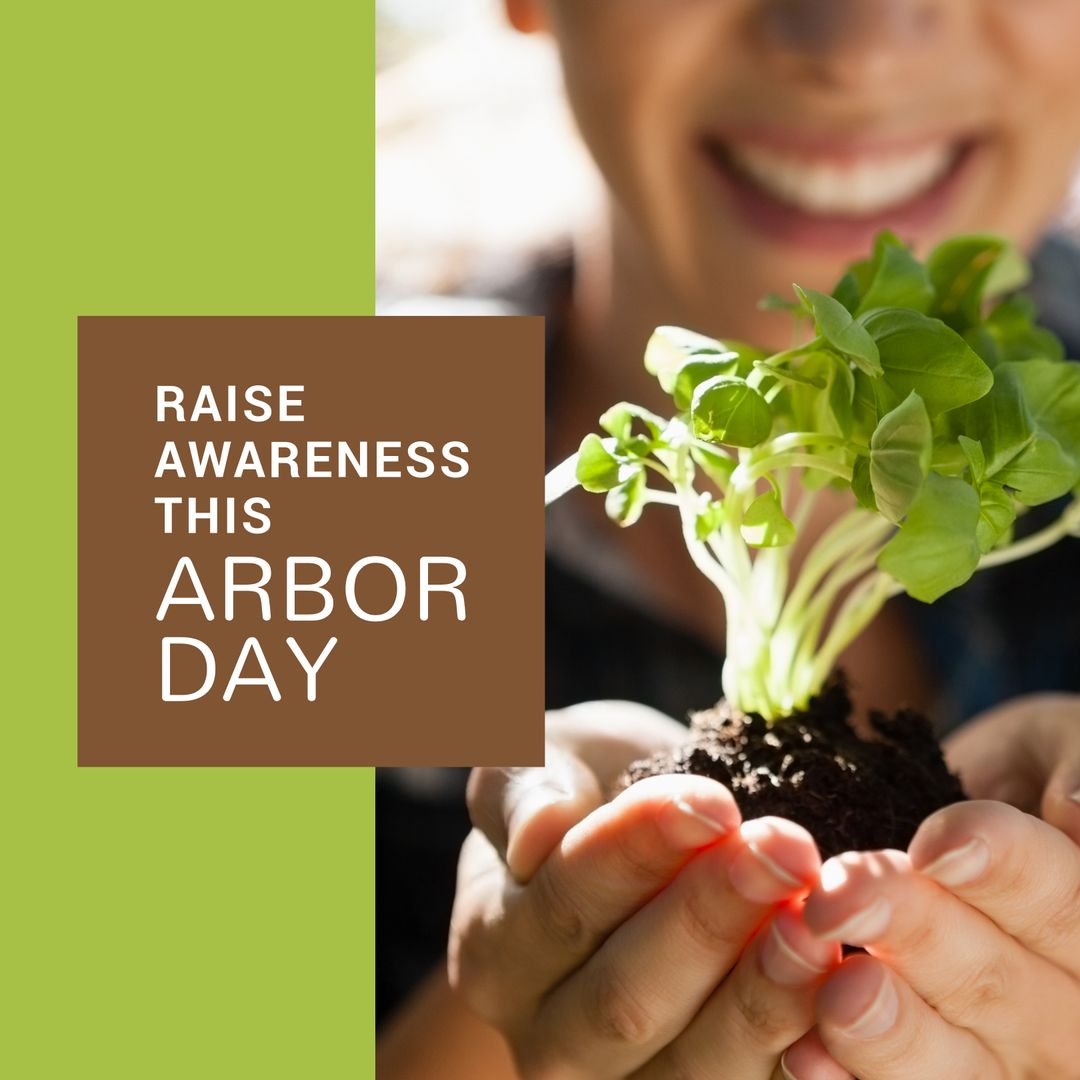 Smiling Woman Holding Seedling Raise Awareness This Arbor Day - Download Free Stock Templates Pikwizard.com