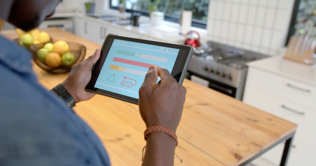 Person Tracking Water Usage with Tablet in Modern Kitchen - Free Images, Stock Photos and Pictures on Pikwizard.com